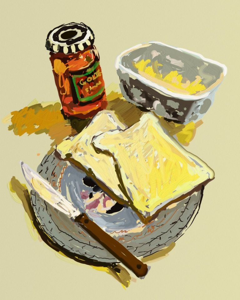 Breakfast still life painting for sale by Worcester artist Steve Riley