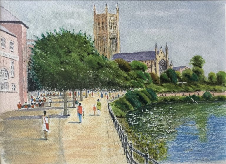 Worcester Cathedral painting by Worcester artist Derek Davis