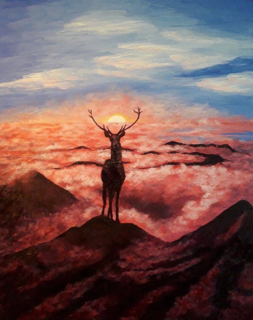 Stag painting by Worcester artist Jane Potter