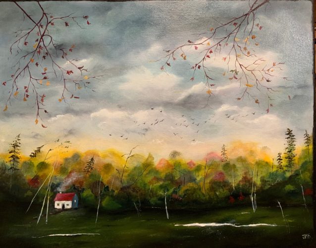 autumn cottage painting by Jane Devereux