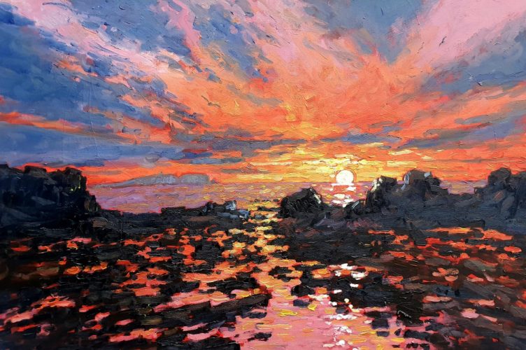 sunrise near the may island painting by Colin Jack