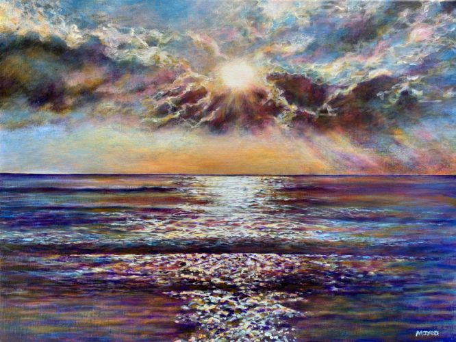 sunset seascape painting by Marion Yeo